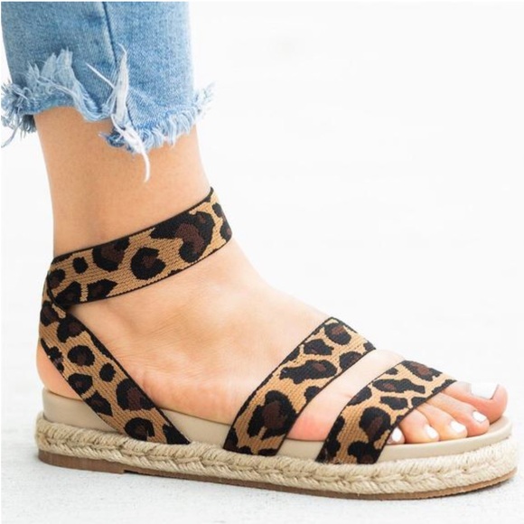 Cheetah Leopard Elastic Espadrilles Trim Sandals - Picture 4 of 5